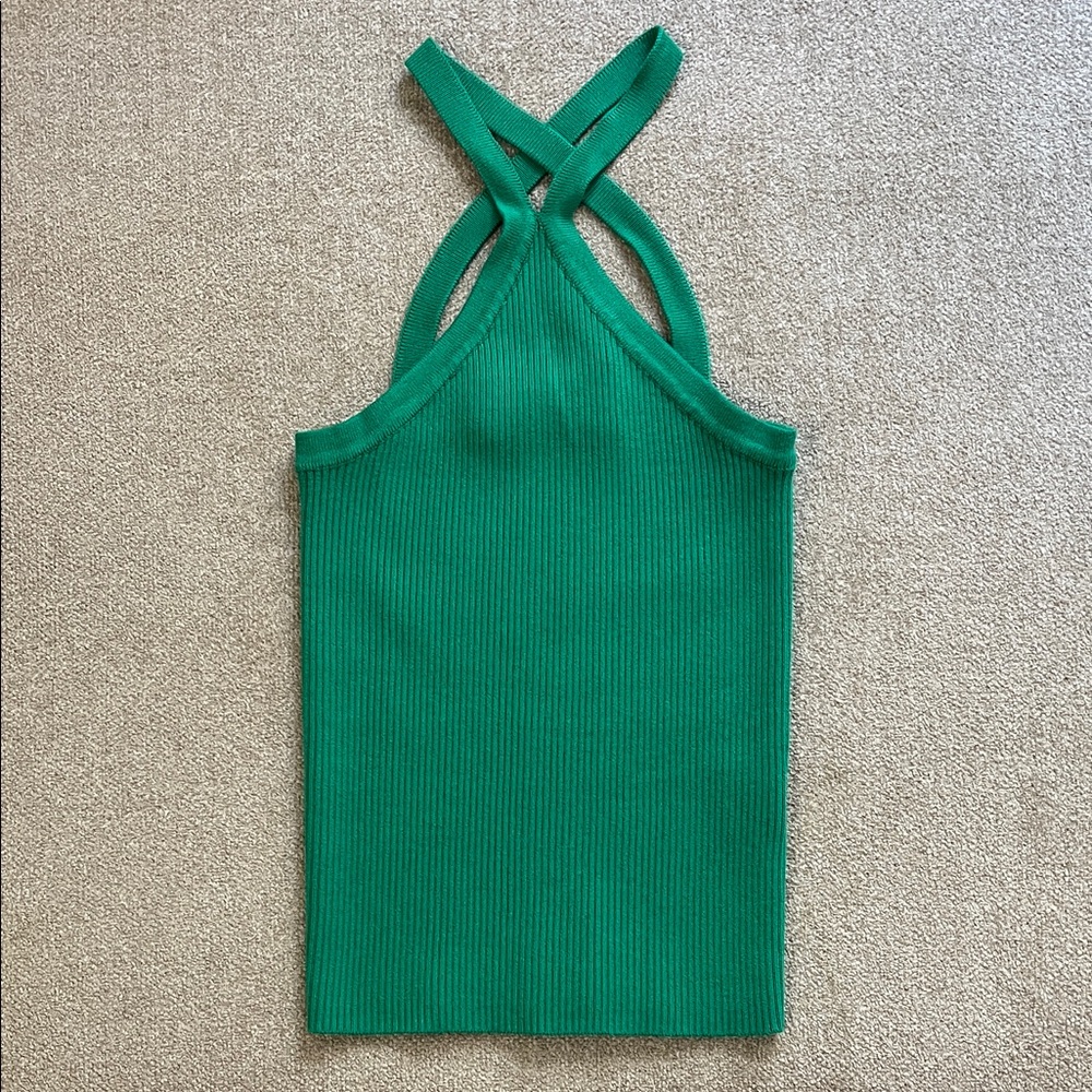 NWT Emerald Knit Ribbed Cross-Back Tank Top